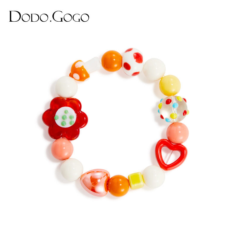 DODOGOGO カラービーズセラミック手串女性ハートの花ファッション手飾り