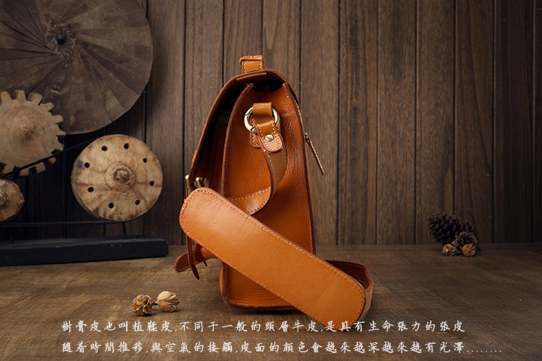 Men's original handmade cowhide genuine leather Korean fashion shoulder bag casual retro crossbody bag