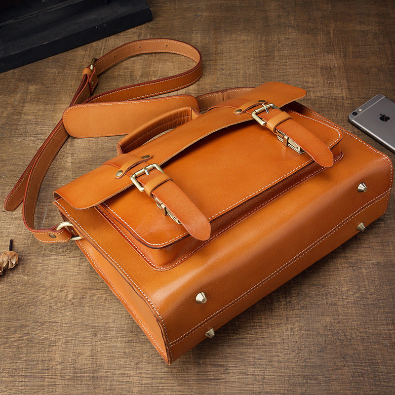 Men's original handmade cowhide genuine leather Korean fashion shoulder bag casual retro crossbody bag