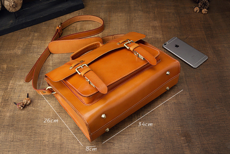 Men's original handmade cowhide genuine leather Korean fashion shoulder bag casual retro crossbody bag