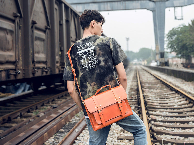 Men's original handmade cowhide genuine leather Korean fashion shoulder bag casual retro crossbody bag
