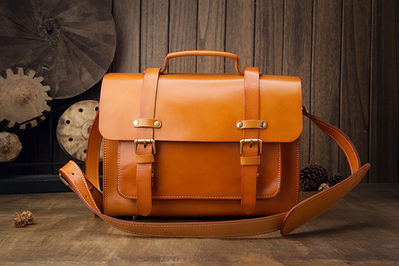 Men's original handmade cowhide genuine leather Korean fashion shoulder bag casual retro crossbody bag