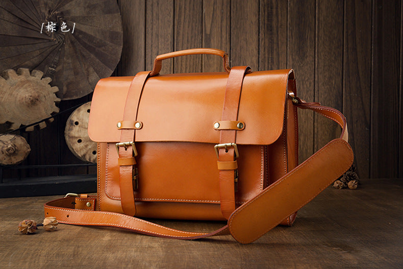 Men's original handmade cowhide genuine leather Korean fashion shoulder bag casual retro crossbody bag