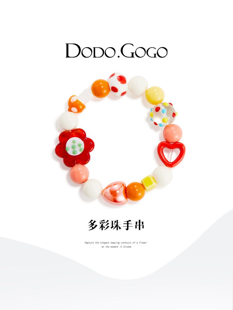DODOGOGO カラービーズセラミック手串女性ハートの花ファッション手飾り