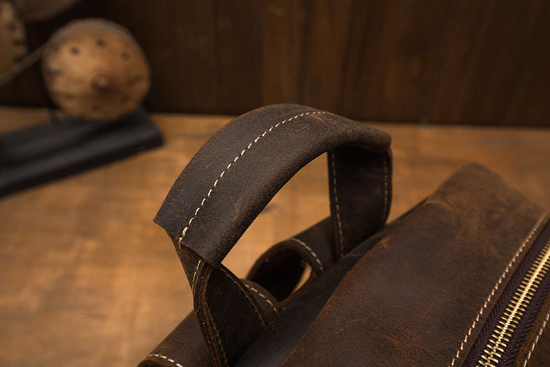 2023 New Men's Backpack Cowhide Genuine Leather Crazy Horse Retro Fashion Unique Men's Travel Bag