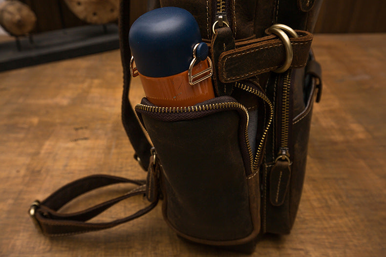 2023 New Men's Backpack Cowhide Genuine Leather Crazy Horse Retro Fashion Unique Men's Travel Bag