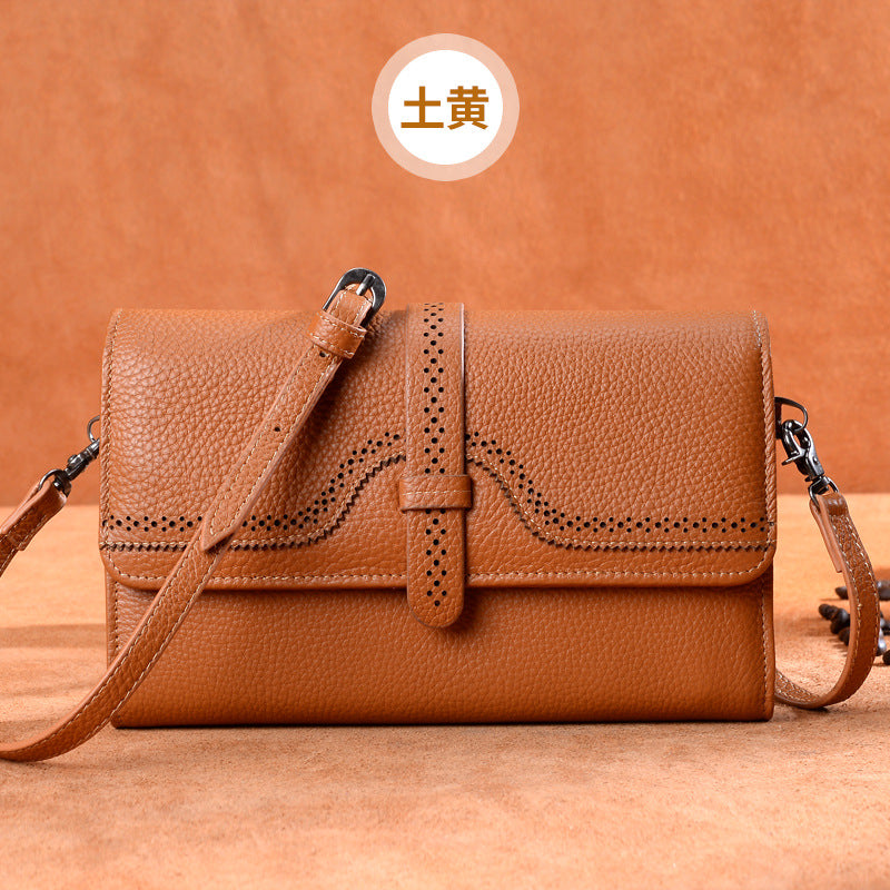 本革レディースバッグミニ透かし彫り斜め掛けバッグ何とでも合う牛革スクエアバッグシンプルショルダーバッグ.ポシェット