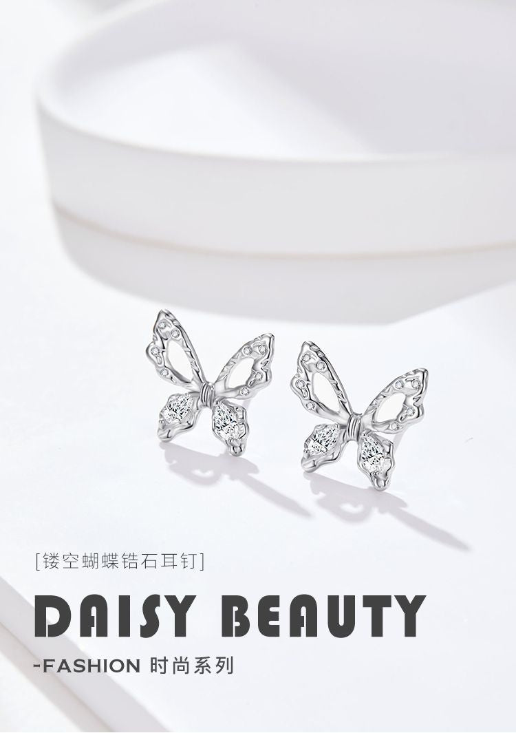 DAISY BEAUTY蝶のピアス女性S925純銀ins韓系オリジナル耳飾り