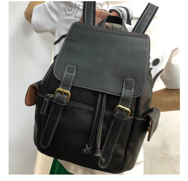 Men's backpack cowhide genuine leather retro outdoor unisex travel bag computer bag