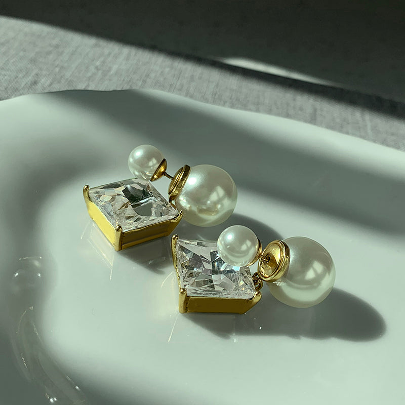 DのCD大真珠イヤリング女性高級感贅沢を軽んじるクリスタルイヤリング復古気質純銀イヤリング