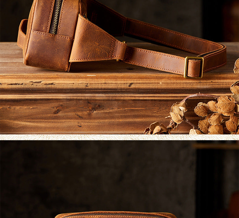 Men's Bust Bag Handmade Original Cowhide Genuine Leather Unique Retro Crossbody Bag Shoulder Bag Men's Mobile Phone Bag