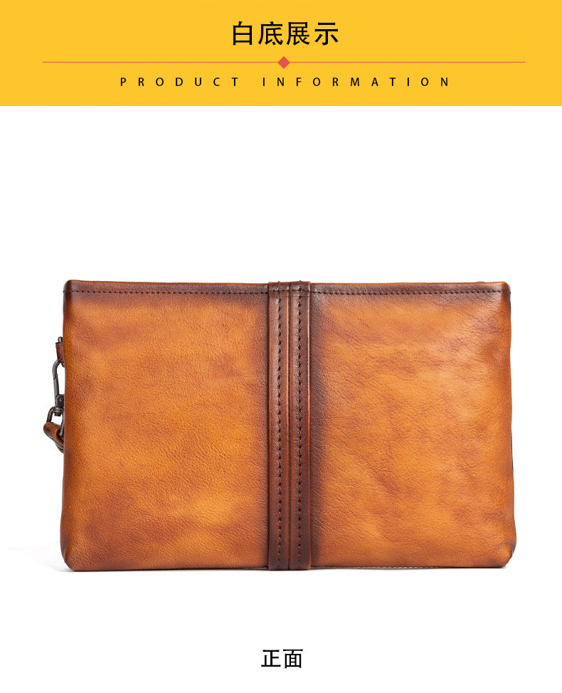 Men's Clutch Bag Genuine Cowhide Leather Retro Casual Men's Handbag