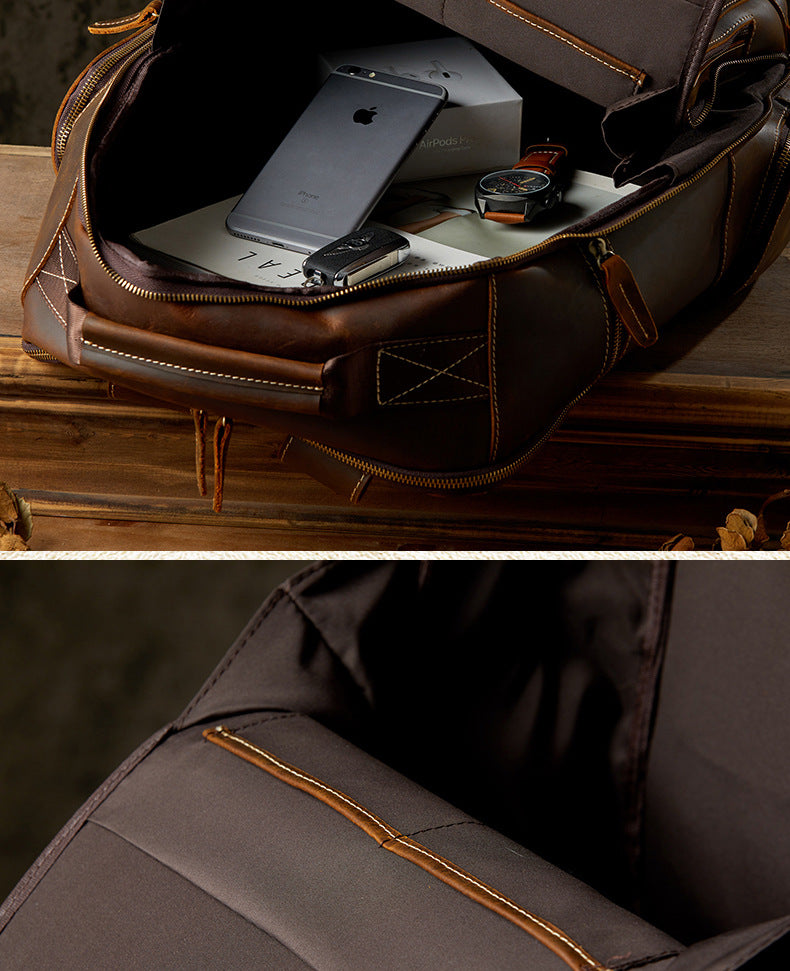 Men's Rucksack Handmade Cowhide Crazy Horse Retro Travel Luggage Computer Bag for Men