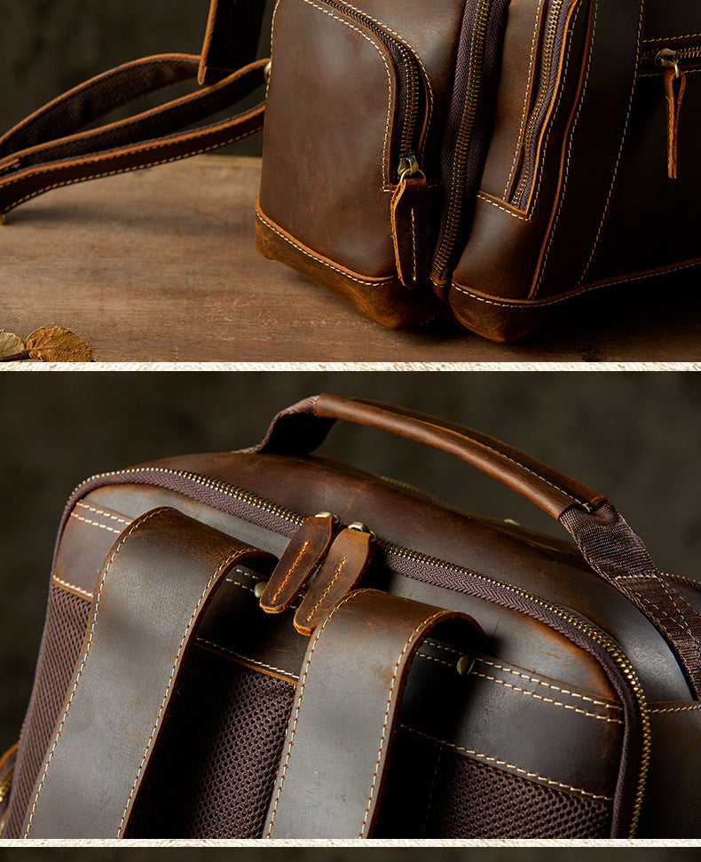 Men's Rucksack Handmade Cowhide Crazy Horse Retro Travel Luggage Computer Bag for Men