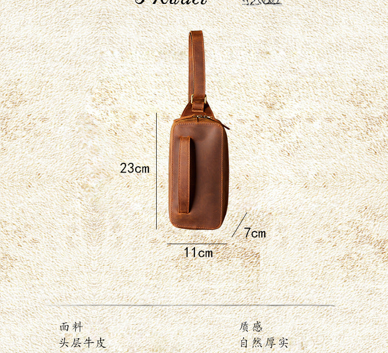 Men's Bust Bag Handmade Original Cowhide Genuine Leather Unique Retro Crossbody Bag Shoulder Bag Men's Mobile Phone Bag