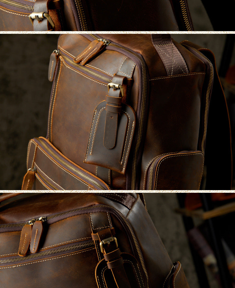 Men's Rucksack Handmade Cowhide Crazy Horse Retro Travel Luggage Computer Bag for Men