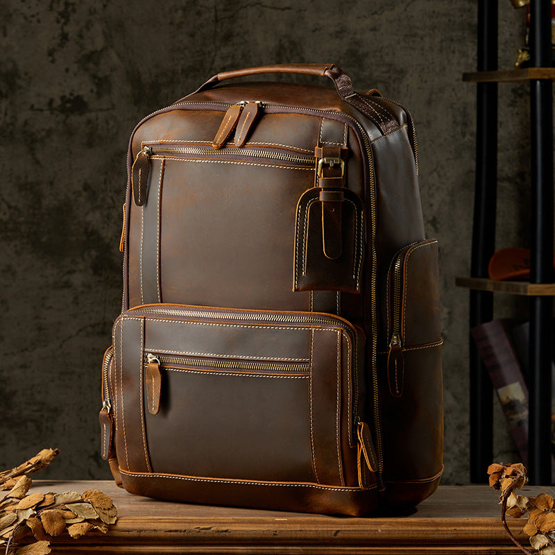 Men's Rucksack Handmade Cowhide Crazy Horse Retro Travel Luggage Computer Bag for Men
