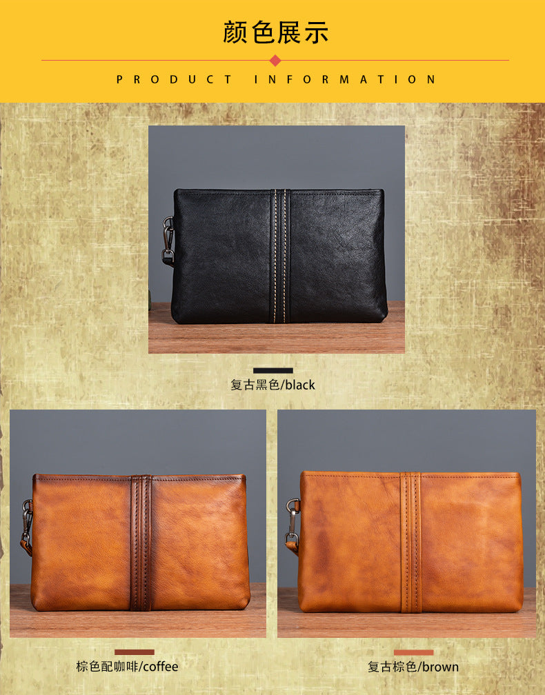 Men's Clutch Bag Genuine Cowhide Leather Retro Casual Men's Handbag