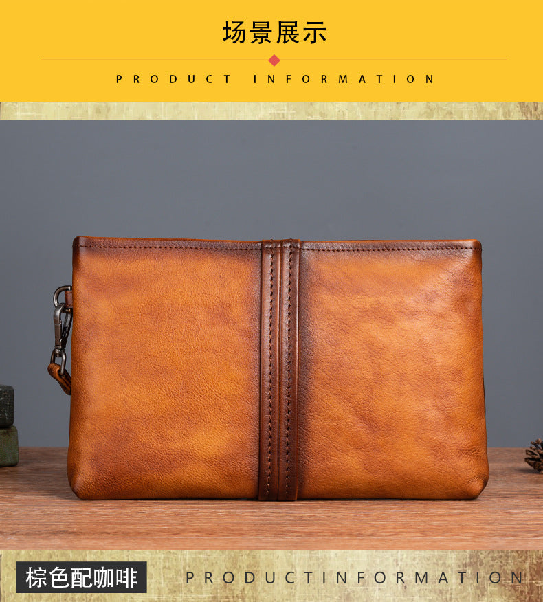 Men's Clutch Bag Genuine Cowhide Leather Retro Casual Men's Handbag