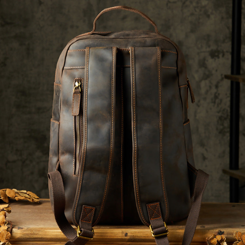 Men's Rucksack Handmade Crazy Horse Cowhide Genuine Leather Retro Outdoor Travel Bag Fashion Unique Men's Bag