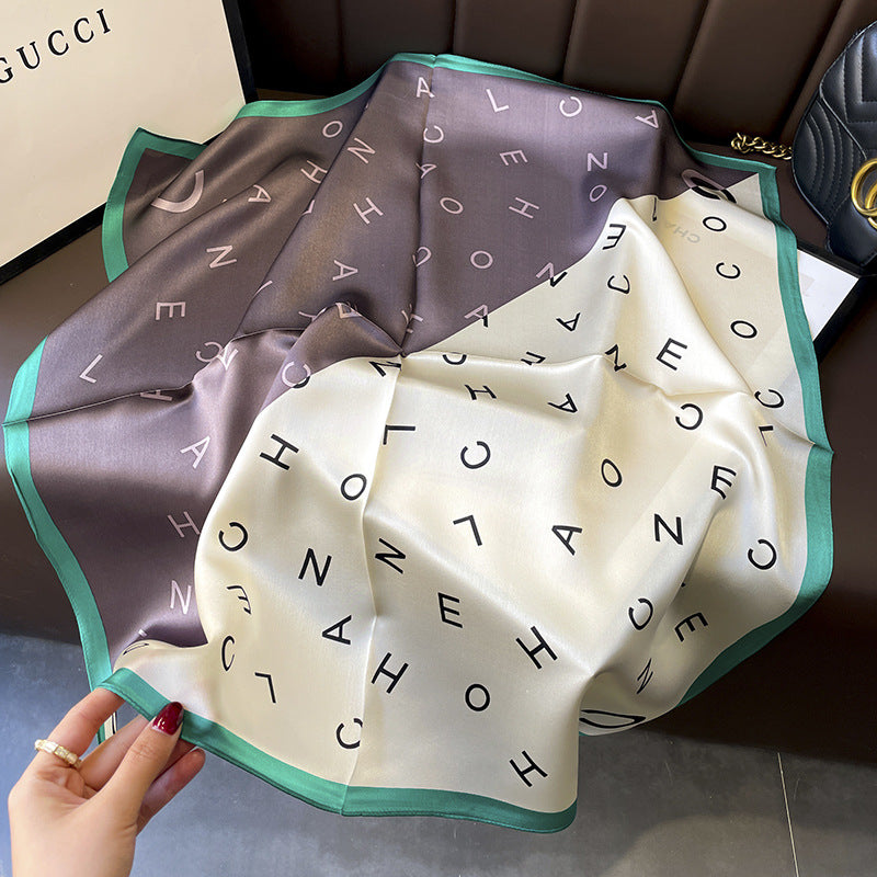 シルクスカーフおしゃれな字母柄カラーマッチングスカーフ女性エレガント気質スカーフ