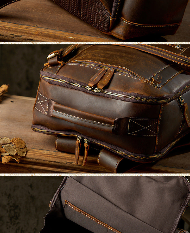 Men's Rucksack Handmade Cowhide Crazy Horse Retro Travel Luggage Computer Bag for Men