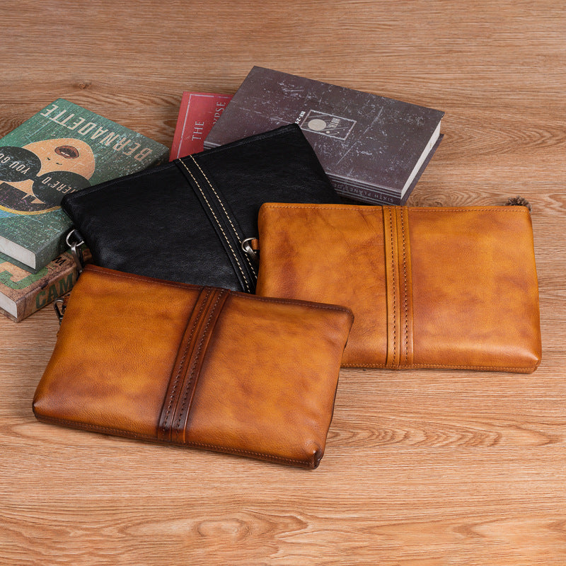 Men's Clutch Bag Genuine Cowhide Leather Retro Casual Men's Handbag