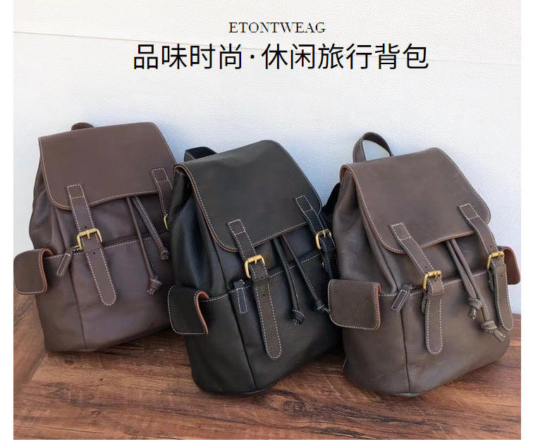 Men's backpack cowhide genuine leather retro outdoor unisex travel bag computer bag