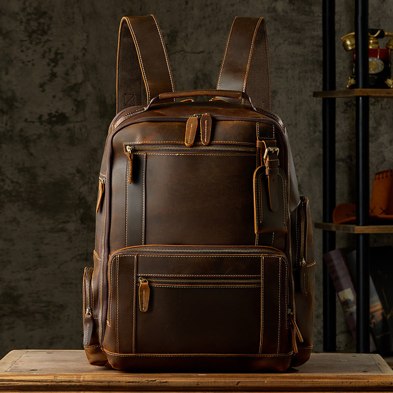 Men's Rucksack Handmade Cowhide Crazy Horse Retro Travel Luggage Computer Bag for Men