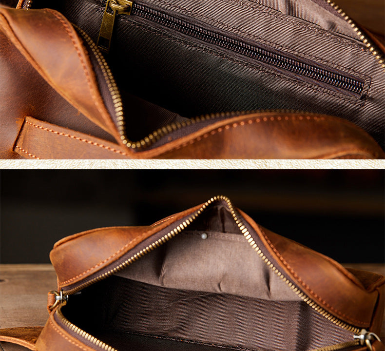 Men's Bust Bag Handmade Original Cowhide Genuine Leather Unique Retro Crossbody Bag Shoulder Bag Men's Mobile Phone Bag