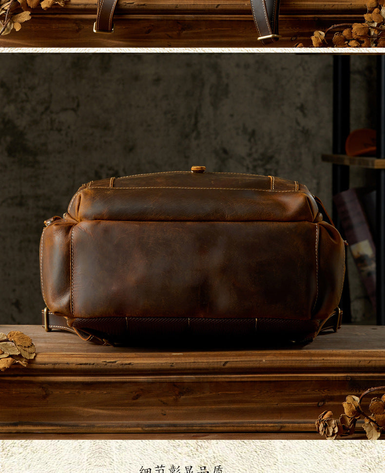 Men's Rucksack Handmade Cowhide Crazy Horse Retro Travel Luggage Computer Bag for Men
