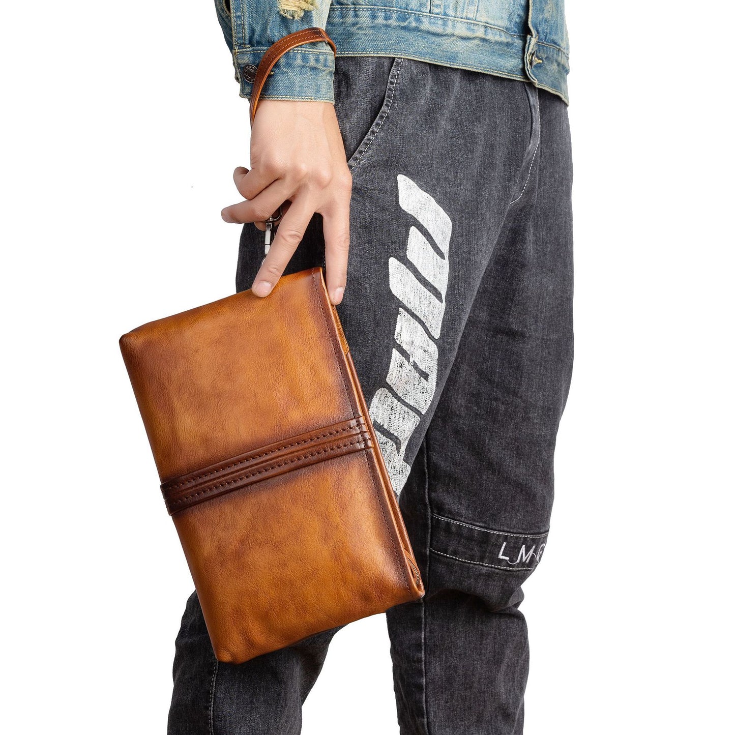 Men's Clutch Bag Genuine Cowhide Leather Retro Casual Men's Handbag