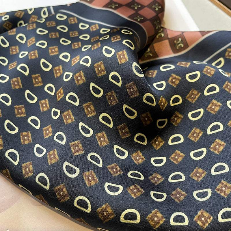 スカーフ字母柄カラーマッチングシミュレーションシルクの細長いスカーフの大きなリボン女性