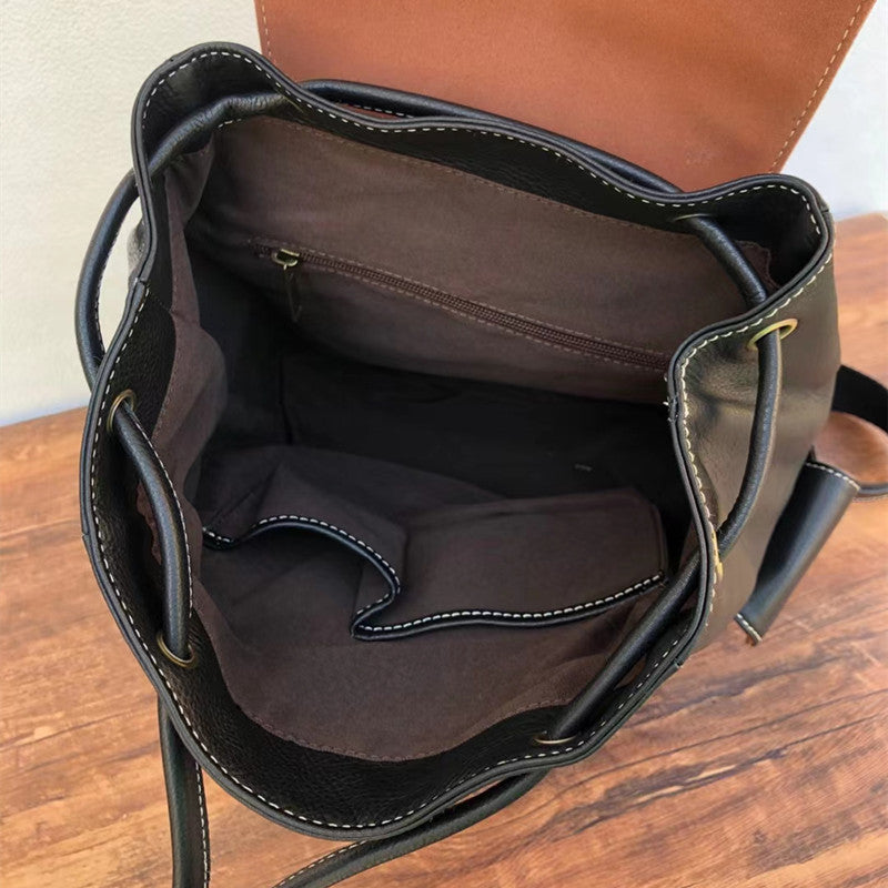 Men's backpack cowhide genuine leather retro outdoor unisex travel bag computer bag