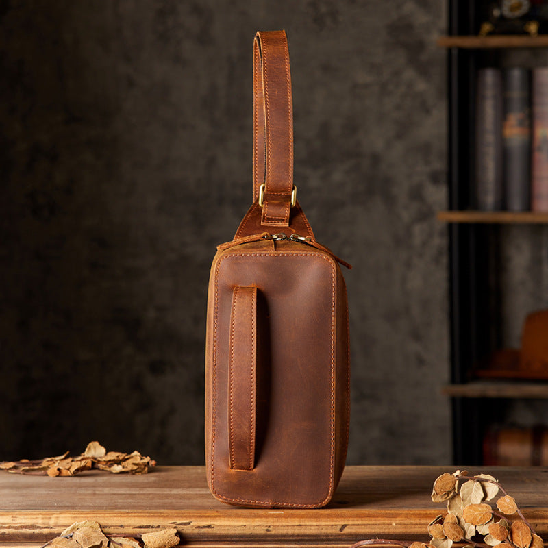 Men's Bust Bag Handmade Original Cowhide Genuine Leather Unique Retro Crossbody Bag Shoulder Bag Men's Mobile Phone Bag