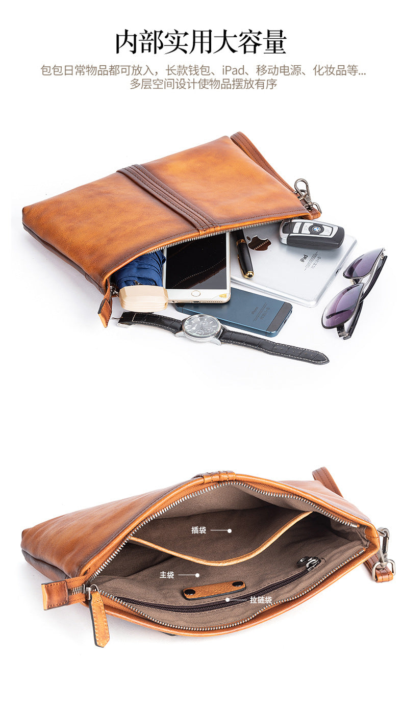 Men's Clutch Bag Genuine Cowhide Leather Retro Casual Men's Handbag