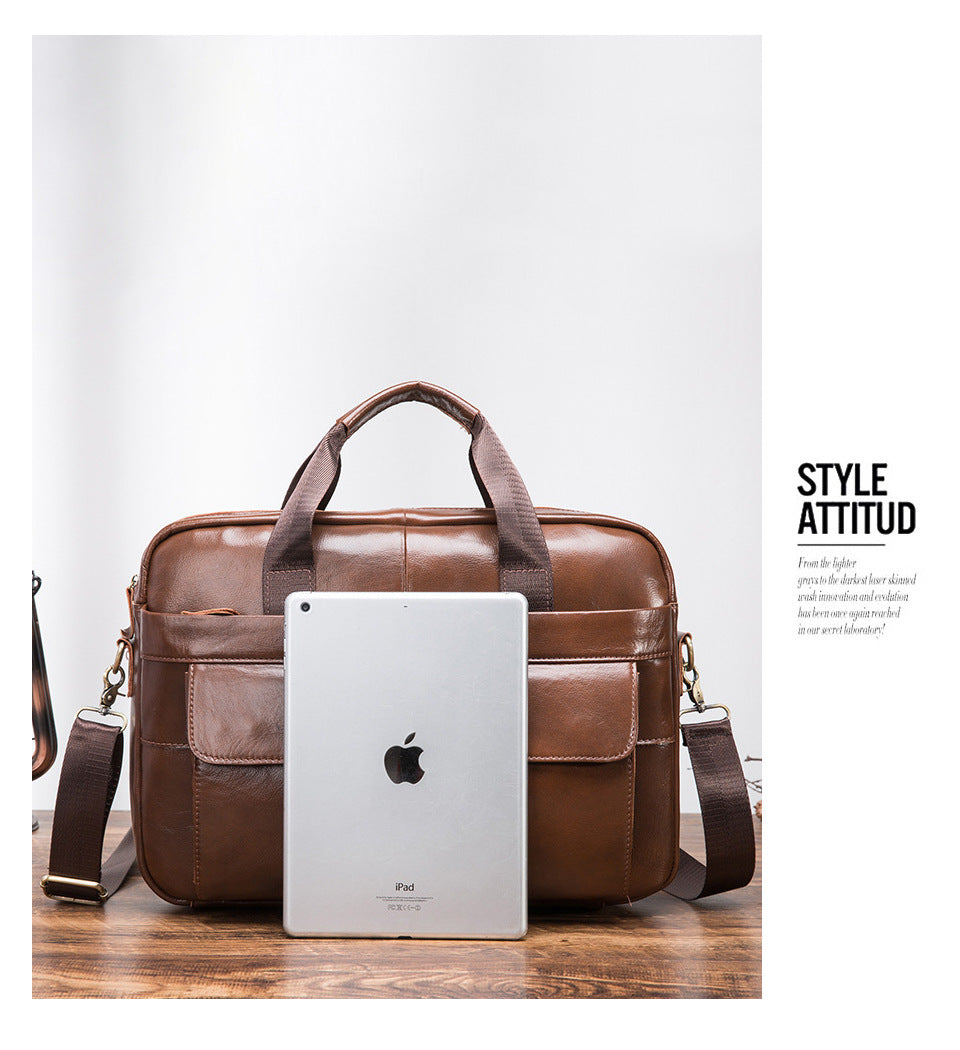 Men's Handbag Briefcase Cowhide Genuine Leather Retro Business Computer Bag for Men