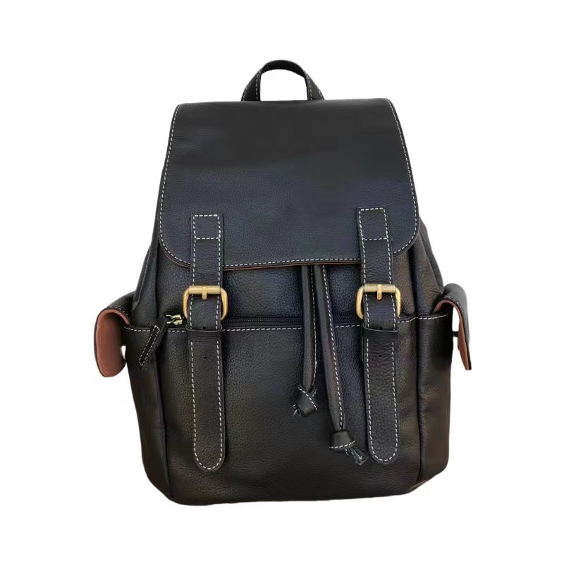 Men's backpack cowhide genuine leather retro outdoor unisex travel bag computer bag