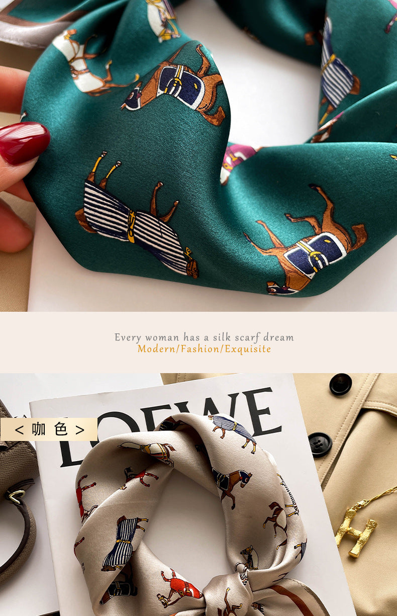 シルクスカーフプリント柄何とでも合うネッカチーフ高品質エレガント気質スカーフ