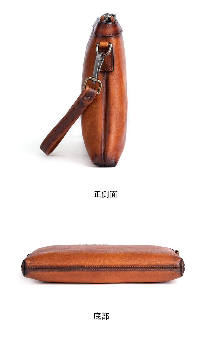 メンズクラッチバッグ牛革本革製レトロカジュアル男性用ハンドバッグ