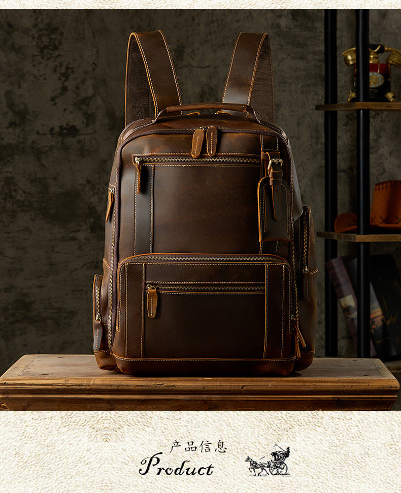 Men's Rucksack Handmade Cowhide Crazy Horse Retro Travel Luggage Computer Bag for Men