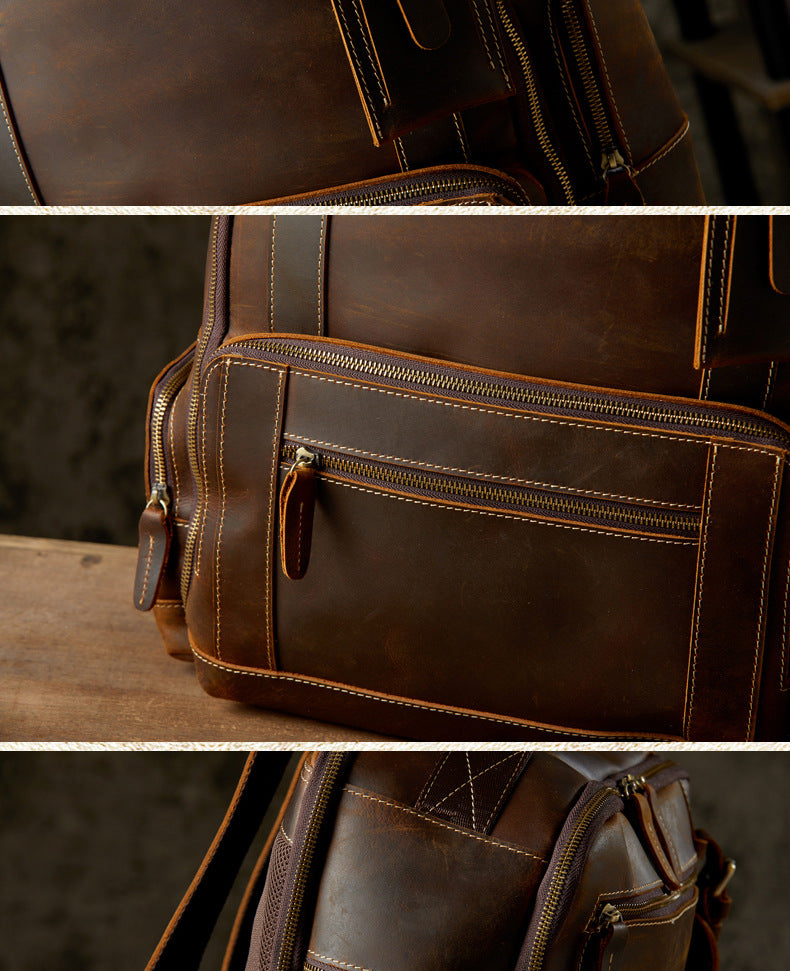 Men's Rucksack Handmade Cowhide Crazy Horse Retro Travel Luggage Computer Bag for Men