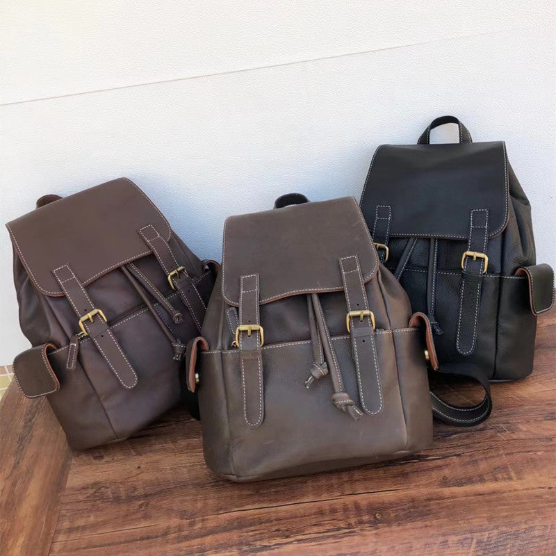 Men's backpack cowhide genuine leather retro outdoor unisex travel bag computer bag