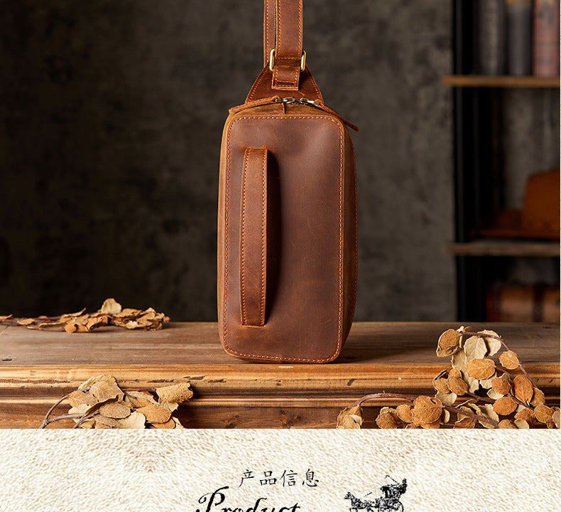 Men's Bust Bag Handmade Original Cowhide Genuine Leather Unique Retro Crossbody Bag Shoulder Bag Men's Mobile Phone Bag
