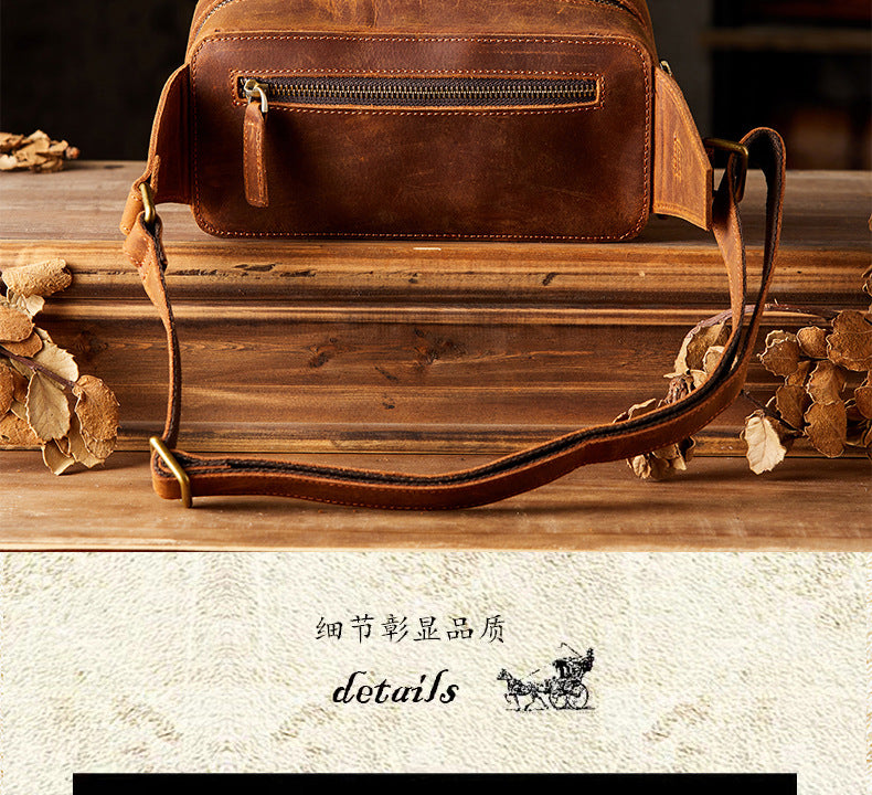 Men's Bust Bag Handmade Original Cowhide Genuine Leather Unique Retro Crossbody Bag Shoulder Bag Men's Mobile Phone Bag