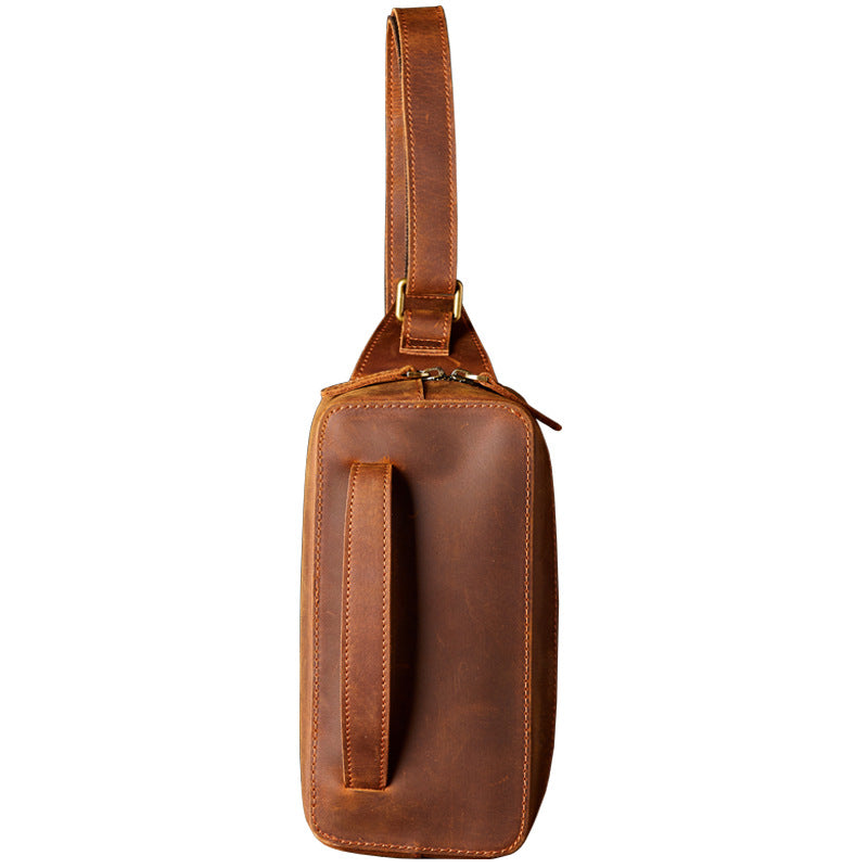 Men's Bust Bag Handmade Original Cowhide Genuine Leather Unique Retro Crossbody Bag Shoulder Bag Men's Mobile Phone Bag