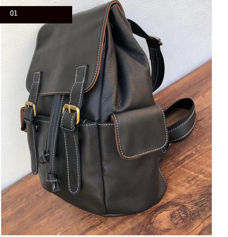 Men's backpack cowhide genuine leather retro outdoor unisex travel bag computer bag