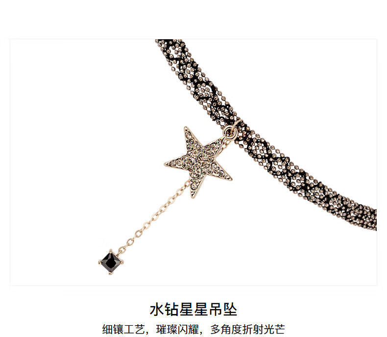 AJIDOU 編み 星のネックレスブラックネック短い鎖骨チェーン首輪ネックチェーン
