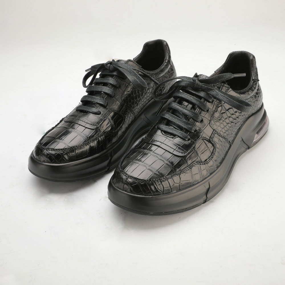 Crocodile Belly Skin Genuine Leather Men's Casual Shoes Rubber Thick Sole Athletic Shoes Air Cushion Damping Sneakers
