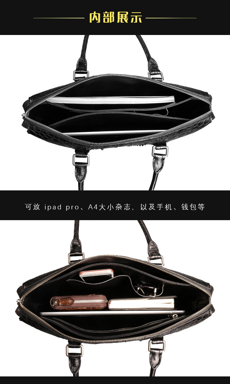 シャム鰐皮 本革メンズブリーフケース ハンドバッグ 出張 通勤 会議ビジネスバッグ オフィスバッグ ファイルバッグ 手提げかばん斜めがけショルダーバッグ